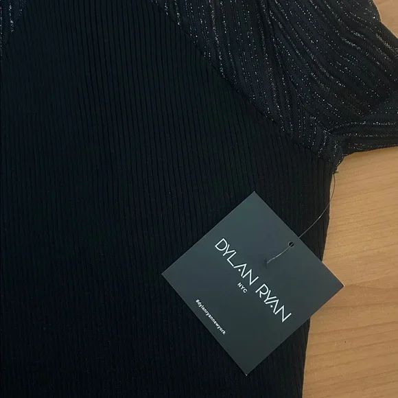 NWT Dylan Ryan Elegant Black Sheer Sleeve Dress - Picture 12 of 12